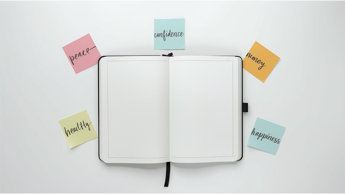 Things to manifest for beginners shown through simple goals like happiness, health, confidence, and abundance