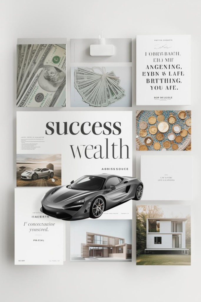 Vision board showing wealth and abundance to manifest money fast