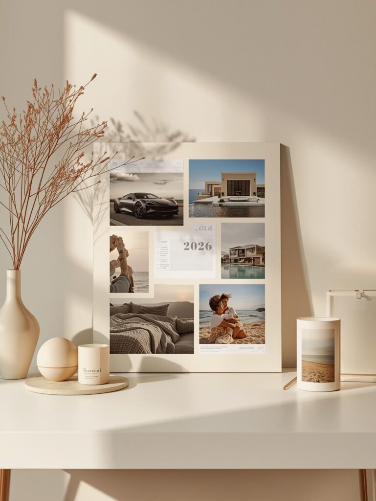 Free vision board printables for 2026 with goal images and sections